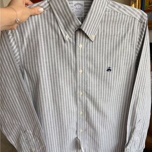 Brooks Brothers Gray and White Striped Button-Down Shirt